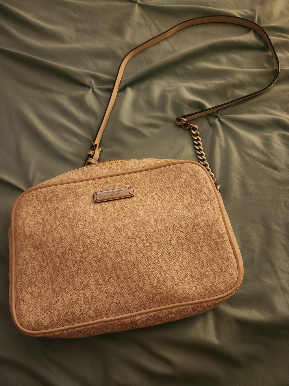 Michael Kors Beige/Tan Signature Crossbody with Chain Strap